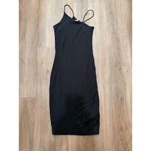 Good American Black Sleeveless Bodycon Midi Dress Size 1 Fitted Casual
